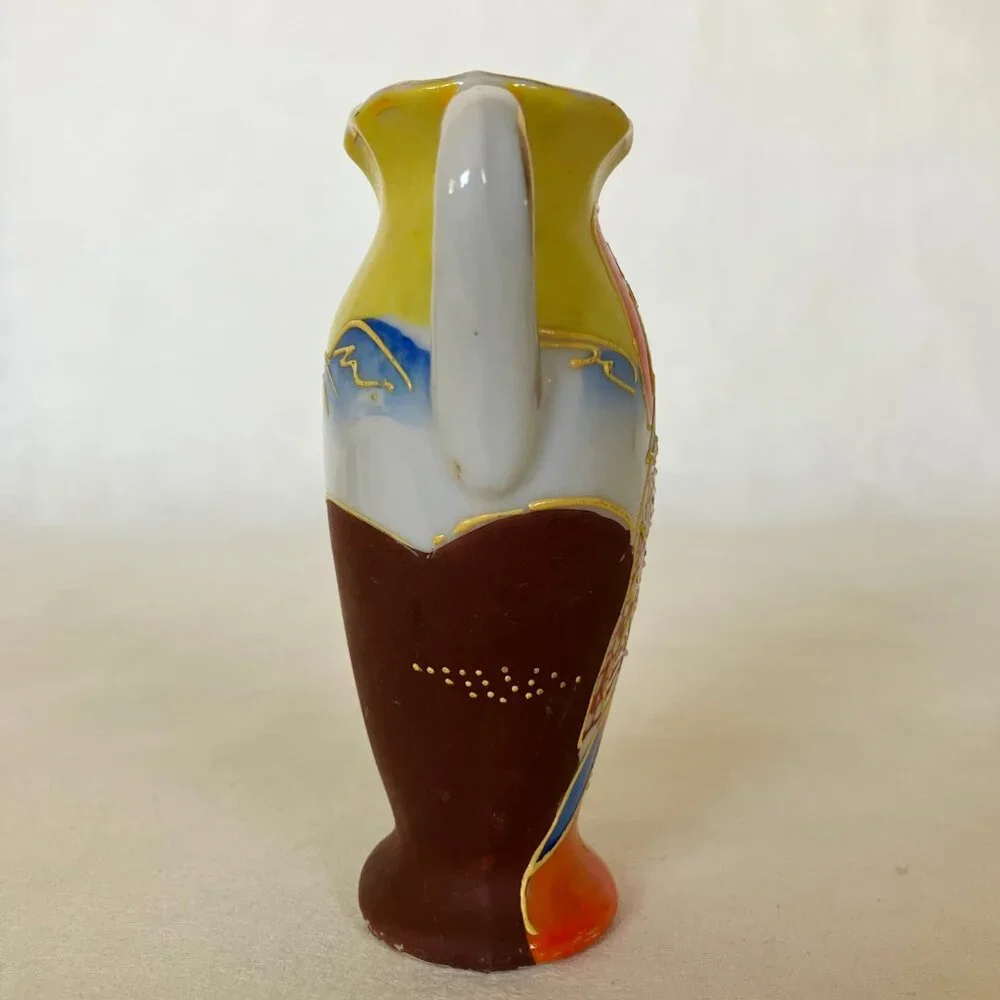 Vintage Occupied Japan Vase Painted Japanese Woman Miniature Pottery Porcelain